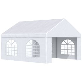 Outsunny 16' x 13' Party Tent Carport with Sidewalls, Four Windows and Double Doors, White Tents for Parties, Wedding and Events