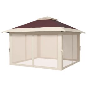 Outsunny Sturdy Pop Up Gazebo 13x13 Instant Canopy Shelter 2-Tier Roof Carry Bag Brown Outdoor Fun