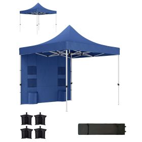 Outsunny 10' x 10' Heavy Duty Pop Up Canopy Tent with Sidewall, UPF50+ Instant Sun Shelter with Storage Pockets, Dark Blue
